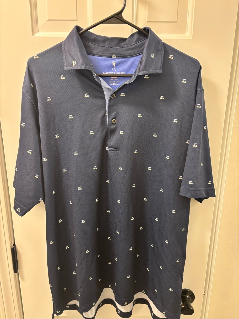 Fairway & Greene Navy Polo with Micro Golf Logo Print